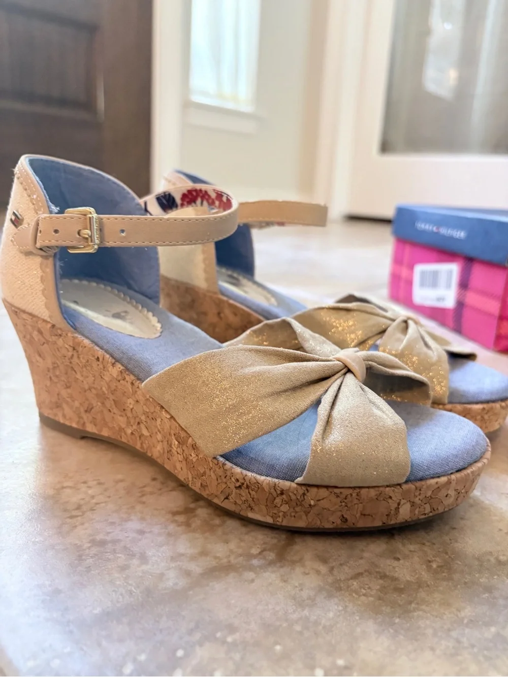 Tommy Hilfiger Girl’s Tan Cork Wedge Sandals